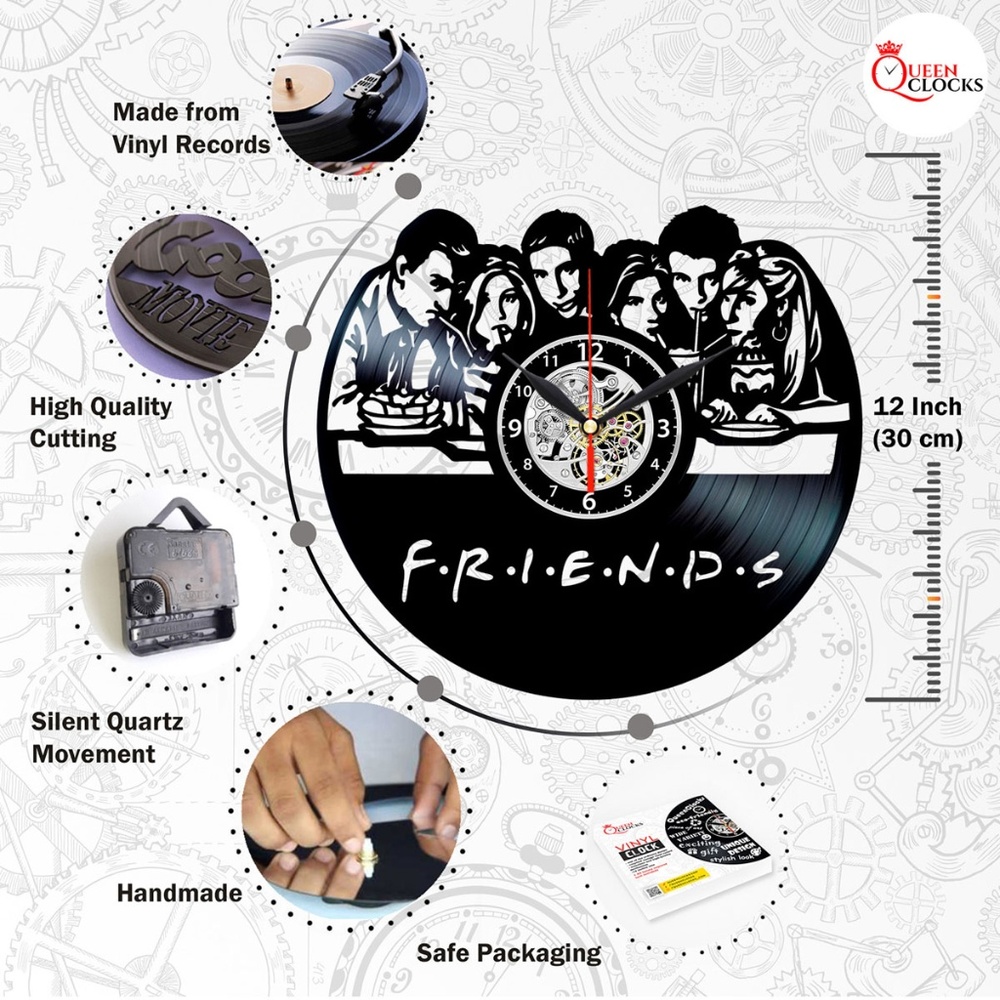 Friends Vinyl Clock TV Show Wall Decor Women Gifts - Picture 2 of 2